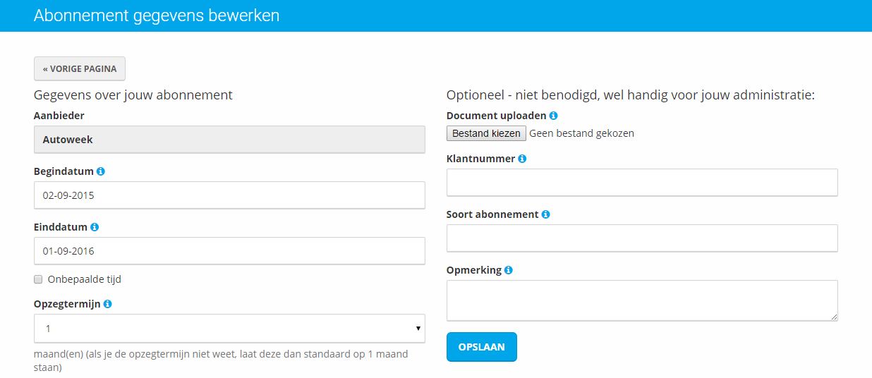Tijdsindicatie verloop abonnement | Contractstatus.nl